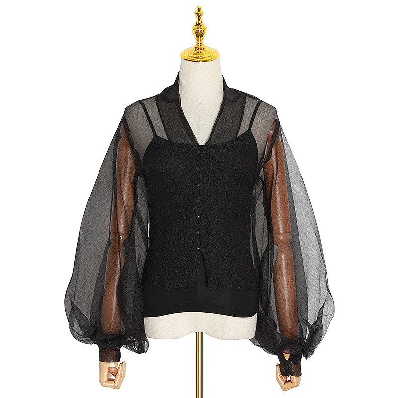 Autumn Two-piece 2020 New Sexy Lantern Sleeve Loose Single Breasted Organza Shirt Women Solid Color Off Shoulder shirt Cc46
Autumn Two-piece 2020 New Sexy Lantern Sleeve Loose Single Breasted Organza Shirt Women Solid Color Off Shoulder shirt Cc46