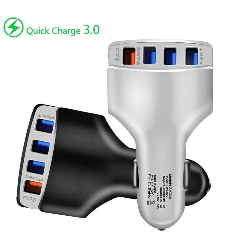 Автомобильное зарядное устройство с 4 портами 3 0 автомобильное USB адаптер быстрой