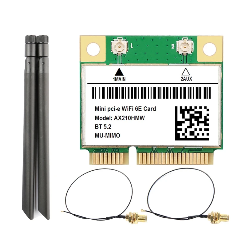 AX210 WIFI 6E Wireless Network Card 2.4G/5G/6G 5374M MINI PCIE Bluetooth 5.2 Built-in Network Card with 8DB Antenna
AX210 WIFI 6E Wireless Network Card 2.4G/5G/6G 5374M MINI PCIE Bluetooth 5.2 Built-in Network Card with 8DB Antenna