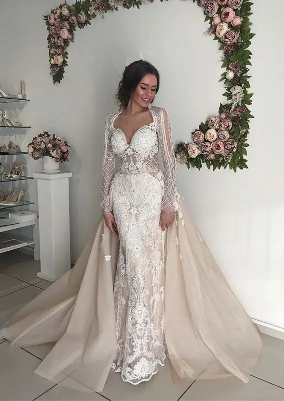 Detachable Wedding Dresses Mermaid Long Sleeves Tulle Appliques Boho Dubai Arabic Wedding Gown Bridal Dress Vestido De Noiva
Detachable Wedding Dresses Mermaid Long Sleeves Tulle Appliques Boho Dubai Arabic Wedding Gown Bridal Dress Vestido De Noiva