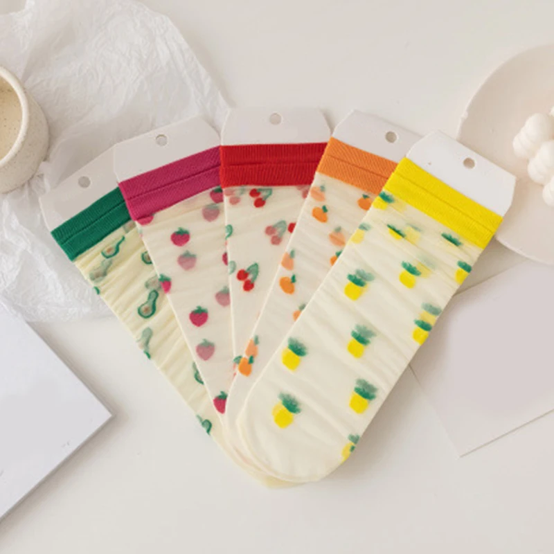 Women Glass Silk Transparent Short Socks Fruit Printed Mesh Socks Ultra-thin Ankle Socks Funny Hosiery Harajuku Comfortable
Women Glass Silk Transparent Short Socks Fruit Printed Mesh Socks Ultra-thin Ankle Socks Funny Hosiery Harajuku Comfortable