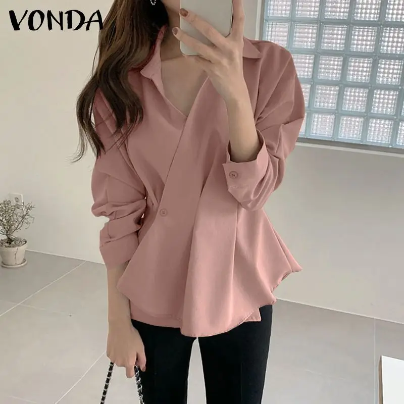 Elegant Women OL Blouse 2021 VONDA Casual Long Sleeve Pleated Tunic Tops Vintage Lapel Neck Blouse Blusas Femininas Oversized
Elegant Women OL Blouse 2021 VONDA Casual Long Sleeve Pleated Tunic Tops Vintage Lapel Neck Blouse Blusas Femininas Oversized