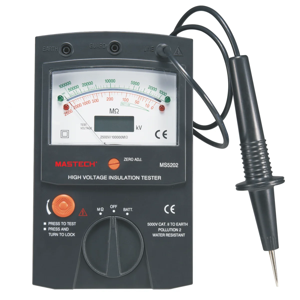 MASTECH MS5202 2500V Digital/Analogue Megger Pointer Insulation Resistance Tester Max to 100000Mohm | Meters