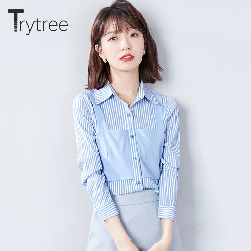 Trytree 2021 Spring Women Blouse Casual Single Breasted Fake 2 Pieces Set Vest Spliced Striped Shirts Office Lady Tops For Women
Trytree 2021 Spring Women Blouse Casual Single Breasted Fake 2 Pieces Set Vest Spliced Striped Shirts Office Lady Tops For Women