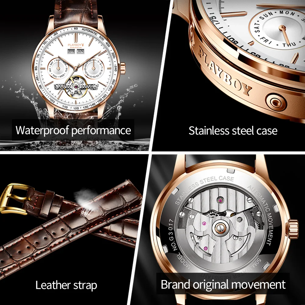 PLAYBOY Mens Watches Top Brand Luxury Business Automatic Mechanical Watch Men Casual Fashion Waterproof Watch Relogio Masculino
PLAYBOY Mens Watches Top Brand Luxury Business Automatic Mechanical Watch Men Casual Fashion Waterproof Watch Relogio Masculino