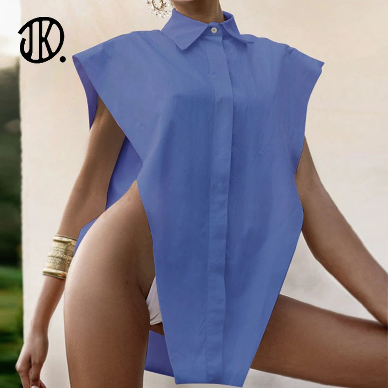Fashionable Irregular Shirt Sexy Single-breasted Button Solid Color Blouse Female Summer Lapel Shirts Vest Loose Party Clothing
Fashionable Irregular Shirt Sexy Single-breasted Button Solid Color Blouse Female Summer Lapel Shirts Vest Loose Party Clothing