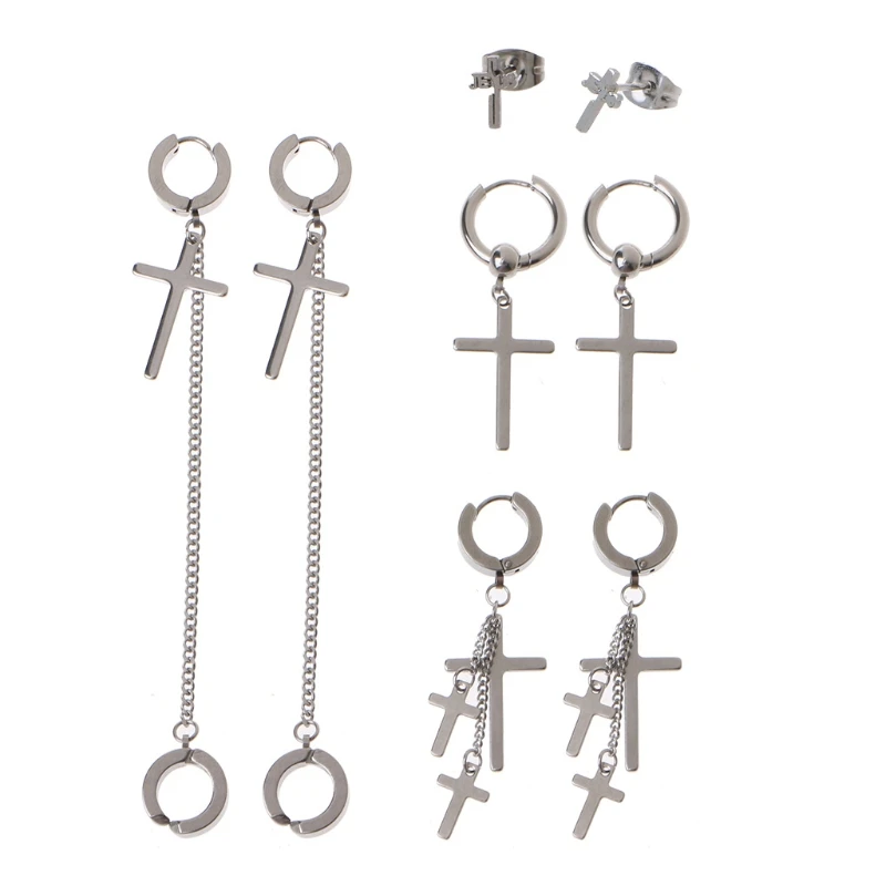 4 Pairs Cross Earrings Dangle Hinged Stainless Steel Jesus Stud Earrings Jewelry 83XF 
4 Pairs Cross Earrings Dangle Hinged Stainless Steel Jesus Stud Earrings Jewelry 83XF