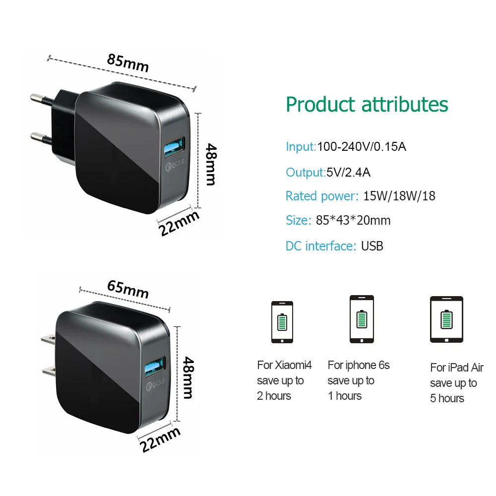 Quick Charge 3.0 18w Charger Fast Charging For Smartphone Tablet QC3.0 QC2.0 Wall Adapter
Quick Charge 3.0 18w Charger Fast Charging For Smartphone Tablet QC3.0 QC2.0 Wall Adapter