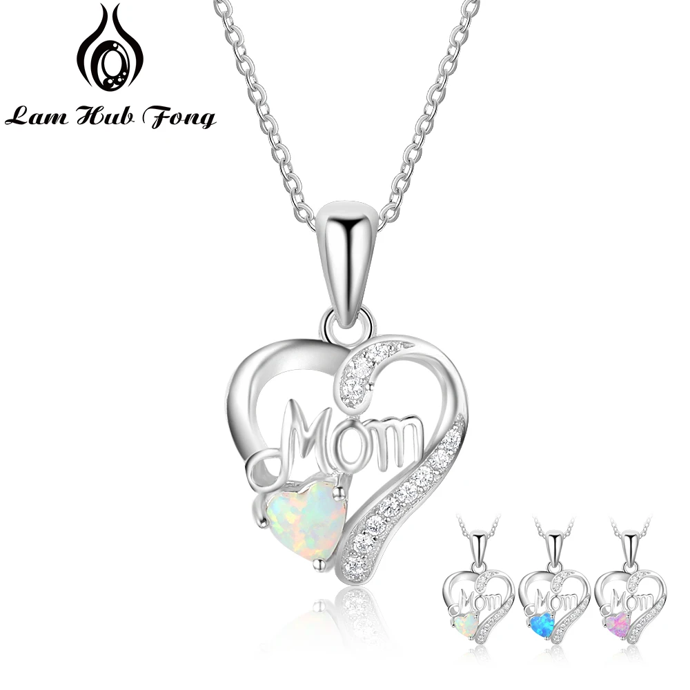 

Genuine 925 Sterling Silver Women Necklaces Pendants with Heart Shape Opal Stone Best Jewelry Gift for Mom Mother (Lam Hub Fong)