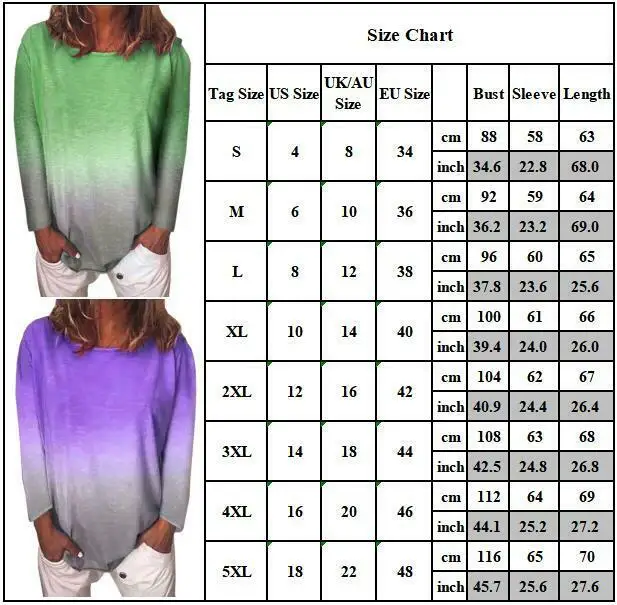 Women Lady Casual Gradient Printed Long Sleeve Shirt Blouse Pullover Top T-shirt
Women Lady Casual Gradient Printed Long Sleeve Shirt Blouse Pullover Top T-shirt