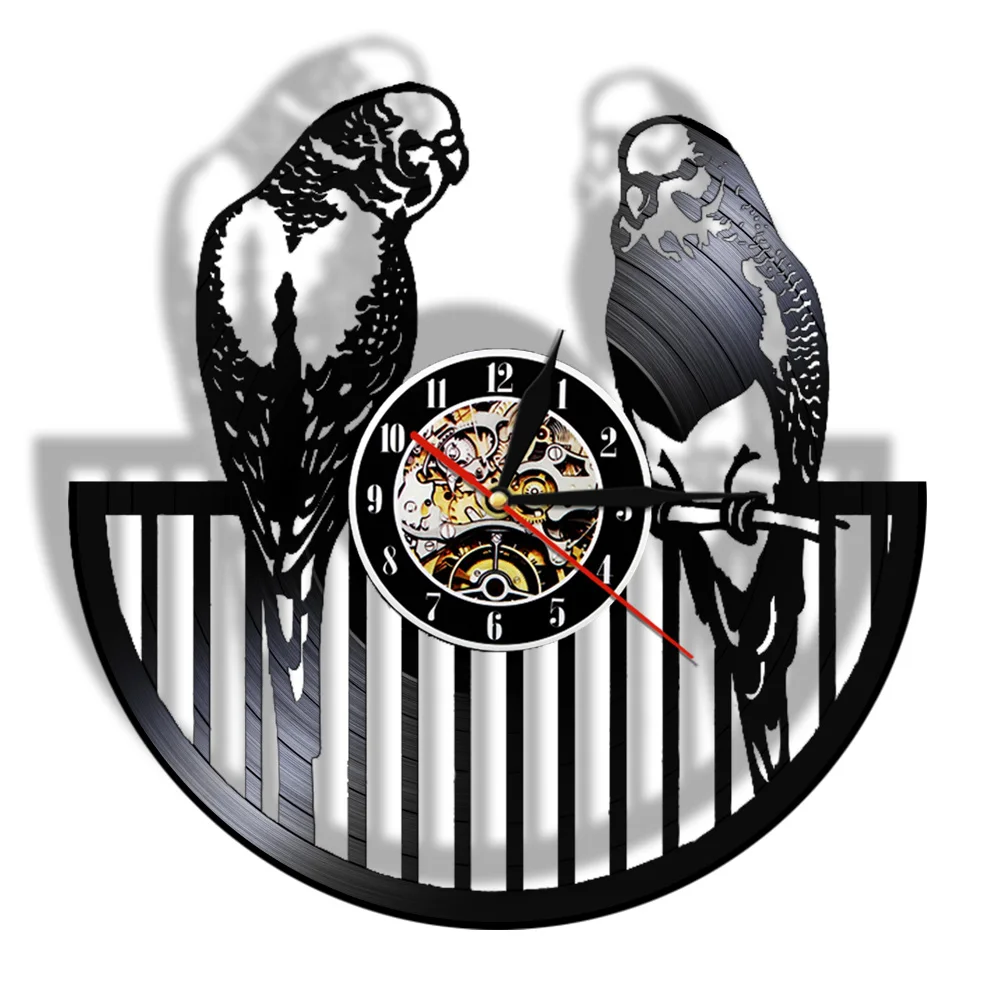

Животный дизайн Budgie птица виниловая пластина настенные часы попугаи Ара птица рукоделие художественный Декор резной граммофон музыка запись часы