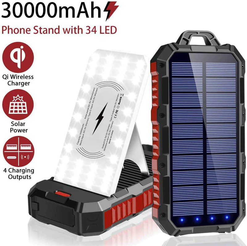 30000mAh Wireless Solar Power Bank Portable Fast Charger Powerbank for iPhone 12 Samsung S21 Xiaomi Poverbank with Camping Light
30000mAh Wireless Solar Power Bank Portable Fast Charger Powerbank for iPhone 12 Samsung S21 Xiaomi Poverbank with Camping Light