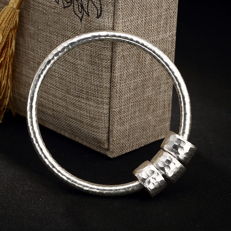 Real S925 Sterling Silver colour Bangles Women men Lovely Beading Bangle Vintage Uneven Face Handmade Fine Jewelry Ethnic Bijoux
Real S925 Sterling Silver colour Bangles Women men Lovely Beading Bangle Vintage Uneven Face Handmade Fine Jewelry Ethnic Bijoux