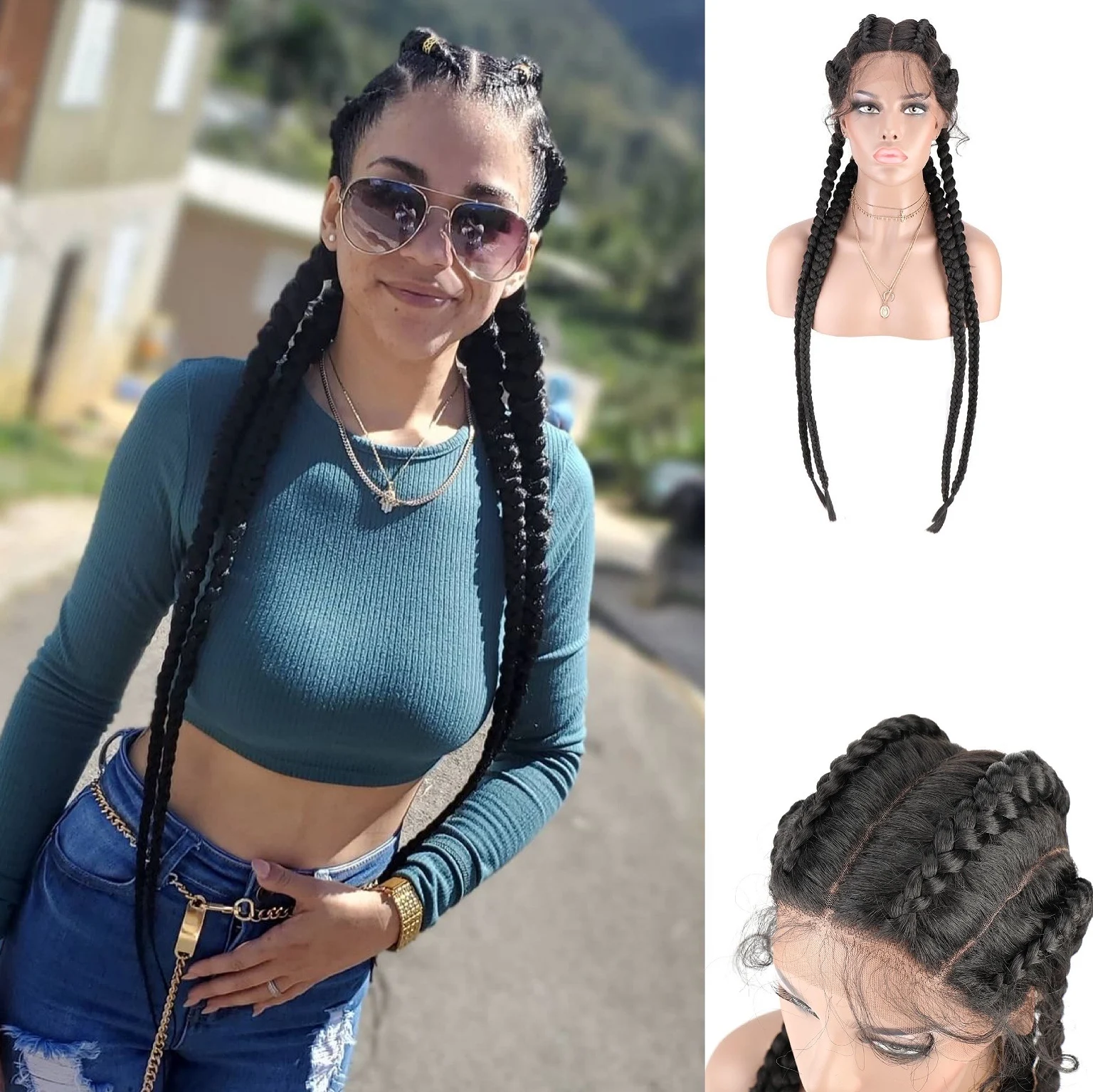 Synthetic Lace Front Wig Braided 4 Braids Black Ombre TOOCCI 30 inch Baby Hair Box Braiding Cornrow Braids African Black Women
Synthetic Lace Front Wig Braided 4 Braids Black Ombre TOOCCI 30 inch Baby Hair Box Braiding Cornrow Braids African Black Women