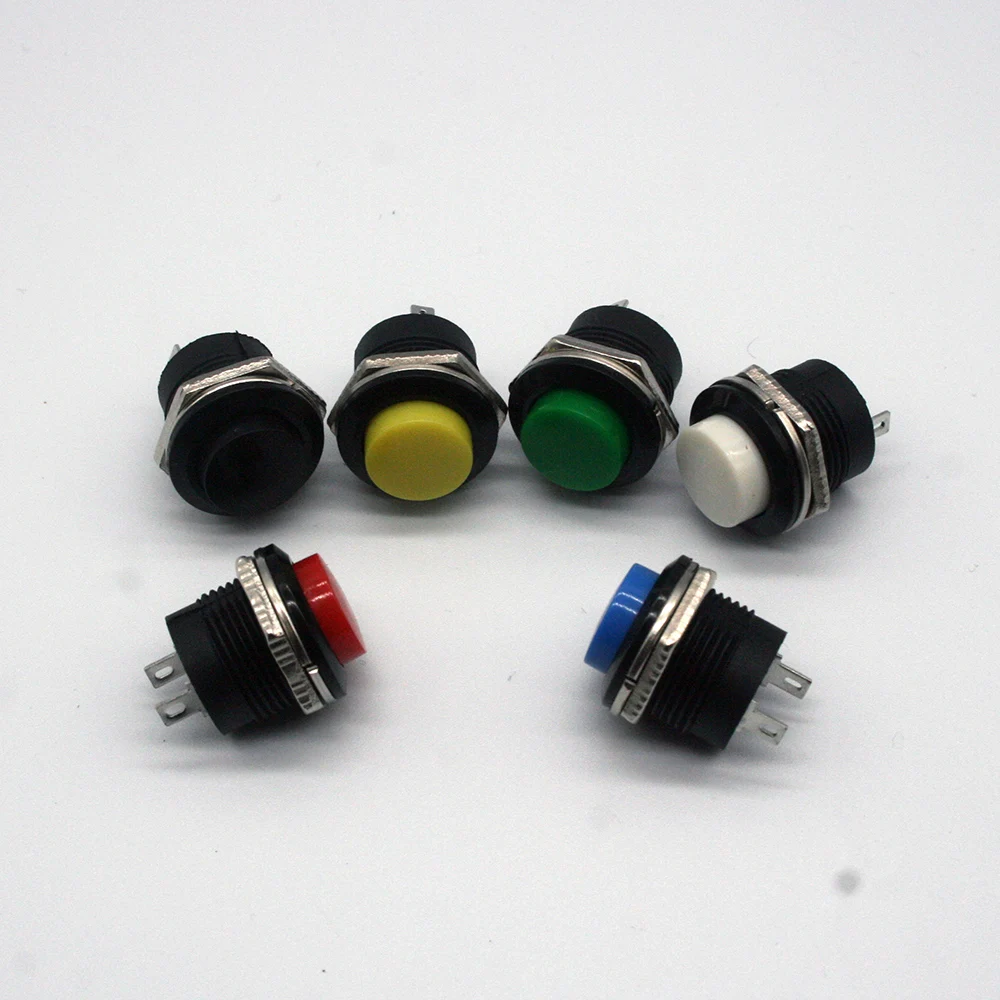 

6 pcs R13-507 Momentary SPST NO Red Black White Yellow Green Blue Round Cap Push Button Switch AC 6A/125V 3A/250V 6color