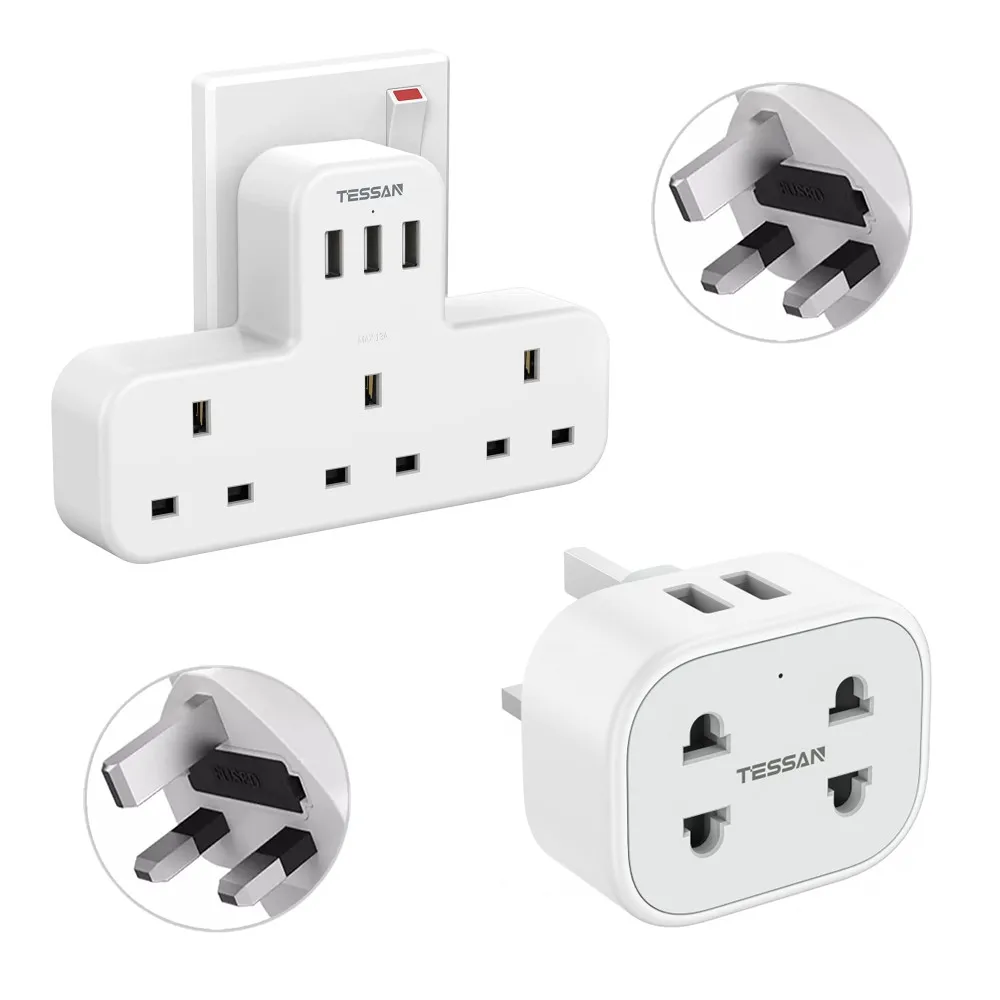 TESSAN UK Electrical Socket Extender Power Strip With 3 Way Outlets and 3 USB Ports 6 In 1 Wall Charger Adapter for Home Office
TESSAN UK Electrical Socket Extender Power Strip With 3 Way Outlets and 3 USB Ports 6 In 1 Wall Charger Adapter for Home Office