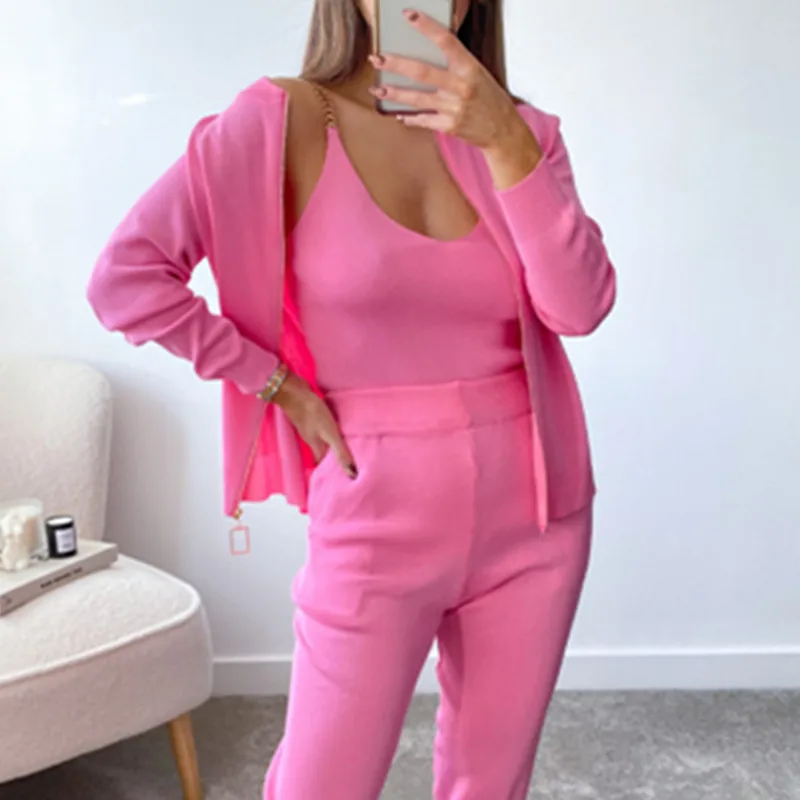 Knitting 3 Piece Set Women Set Outfits Suit Fashion Knitted Lounge Sets Vest Top Jogger Cardigan Home Wear Womens Clothes 2022
Knitting 3 Piece Set Women Set Outfits Suit Fashion Knitted Lounge Sets Vest Top Jogger Cardigan Home Wear Womens Clothes 2022