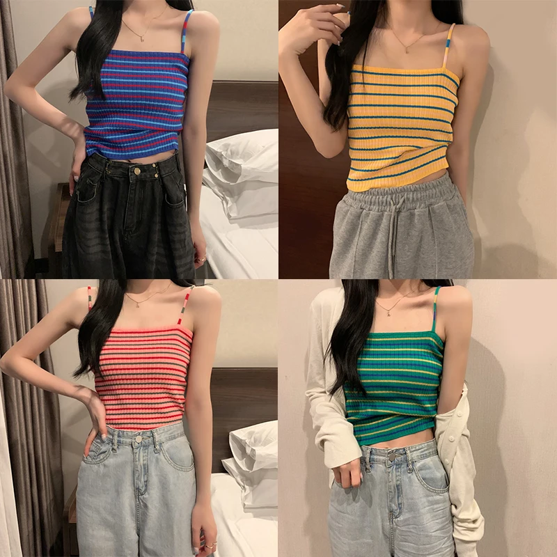 Female Fashion Casual Crop Tops Women Girls Sweet Rainbow Stripe Square Neck Sleeveless Knit Strappy Casual Short Vest Top
Female Fashion Casual Crop Tops Women Girls Sweet Rainbow Stripe Square Neck Sleeveless Knit Strappy Casual Short Vest Top