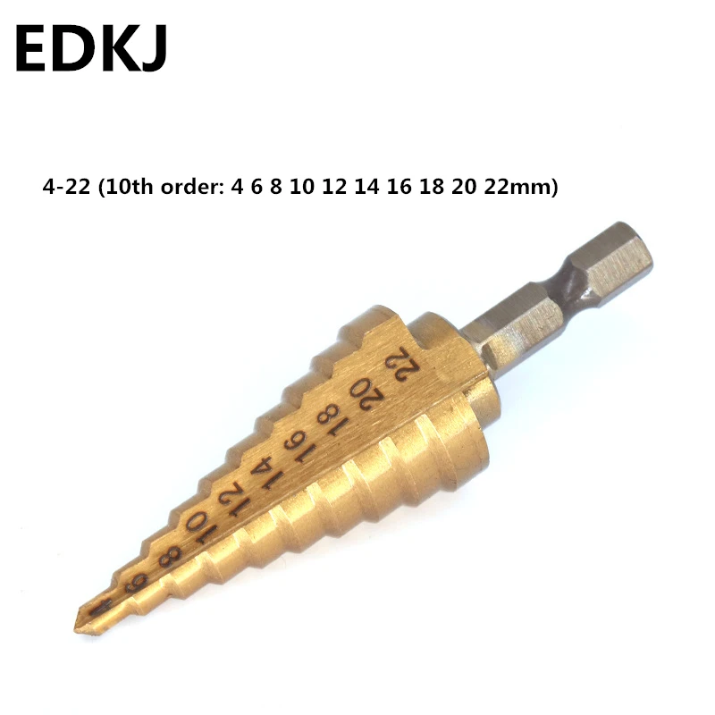 1 шт. титановые ступенчатые сверла из быстрорежущей стали 4-22 мм ступенчатые конусные режущие инструменты сталь Деревообработка древесина Металл сверление
1 шт. титановые ступенчатые сверла из быстрорежущей стали 4-22 мм ступенчатые конусные режущие инструменты сталь Деревообработка древесина Металл сверление