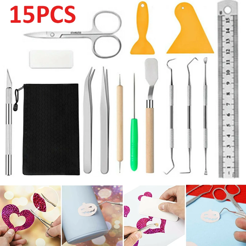 15pcs/set Durable Vinyl Silhouettes Tool Craft Weeding Tool Crafts Basic for Vinyl Silhouettes Cameos Lettering
15pcs/set Durable Vinyl Silhouettes Tool Craft Weeding Tool Crafts Basic for Vinyl Silhouettes Cameos Lettering