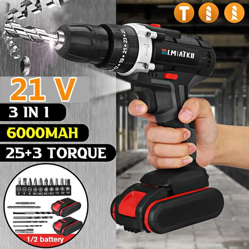 BLMIATKO 2 Speed 3 in 1 Cordless Electric Drill Screwdriver 25+3 Turque Wireless Power Driver Tools with 2 x 21V 6000MAH Battery
BLMIATKO 2 Speed 3 in 1 Cordless Electric Drill Screwdriver 25+3 Turque Wireless Power Driver Tools with 2 x 21V 6000MAH Battery