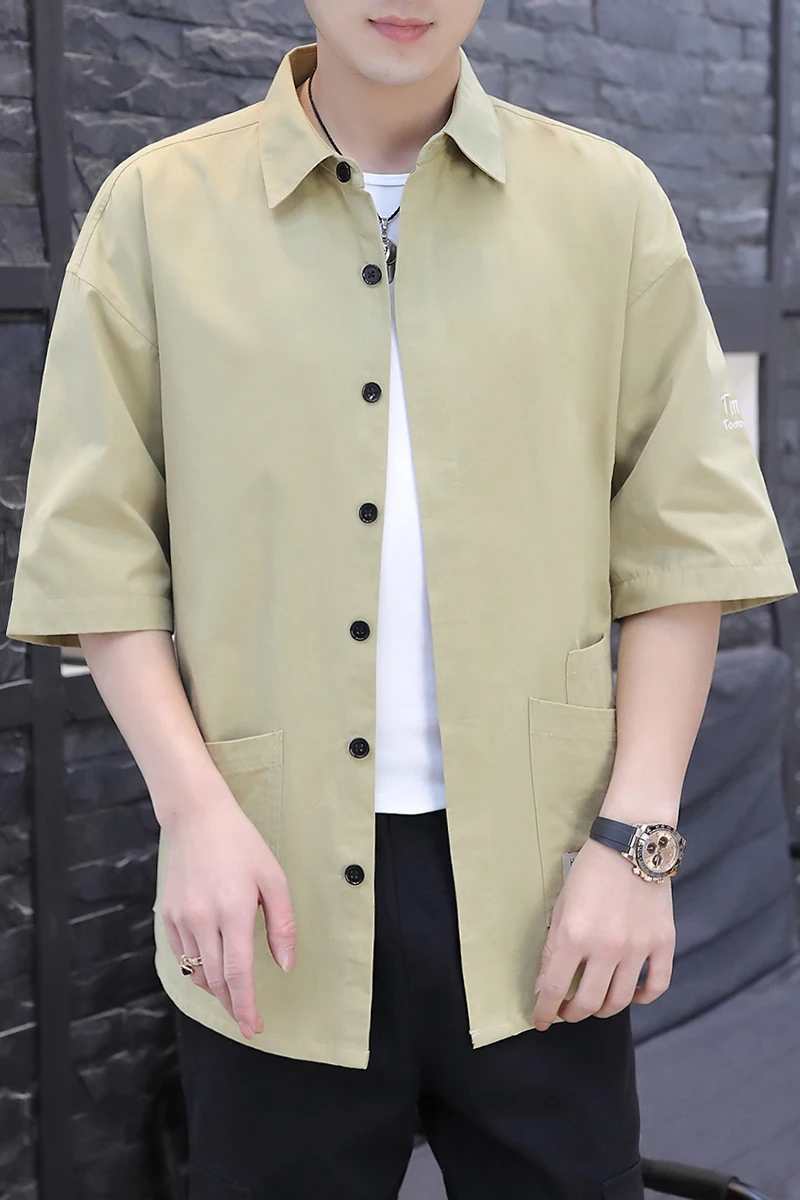 2021 Summer New Men'S Business Casual Short-Sleeved Shirt Korean Fashion Trend Mid-Length-Sleeved Loose Shirt Male Brand Clothes
2021 Summer New Men'S Business Casual Short-Sleeved Shirt Korean Fashion Trend Mid-Length-Sleeved Loose Shirt Male Brand Clothes
