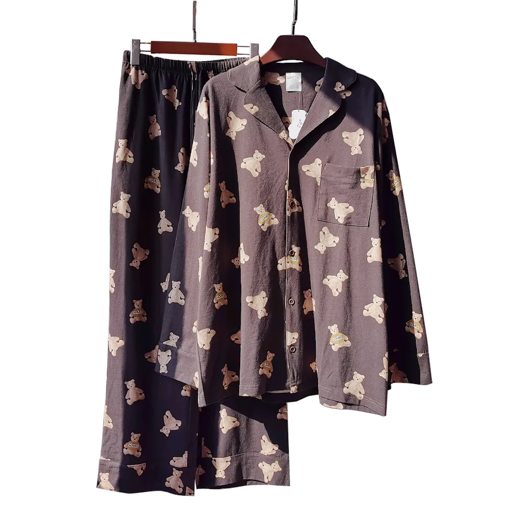 New spring and summer long-sleeved trousers couple pajamas suit, comfortable cotton cardigan lapel loose home wear, 
New spring and summer long-sleeved trousers couple pajamas suit, comfortable cotton cardigan lapel loose home wear,
