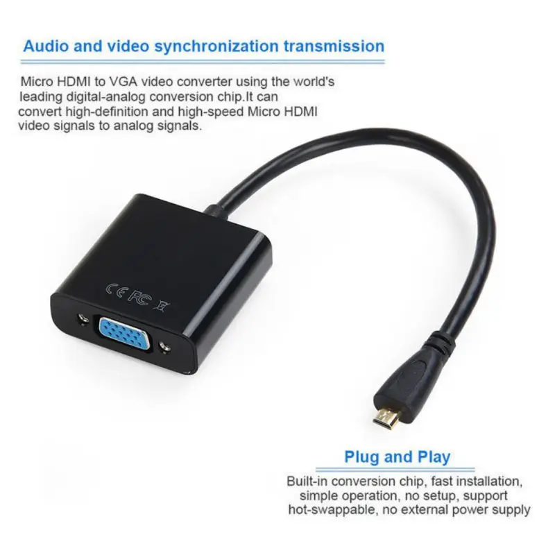 1080P HDMI штекер-гнездо Micro к VGA аудио конвертер адаптер кабель для HD HDTV ПК ноутбука XBOX