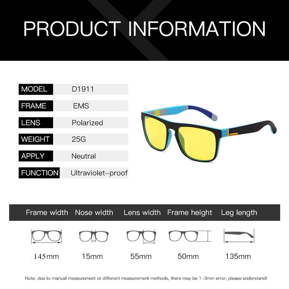 Square Night Vision Glasses Men Women Polarized Sunglasses Yellow Lens Anti-Glare Goggle Night Driving Sun glasses UV400 Eyewear
Square Night Vision Glasses Men Women Polarized Sunglasses Yellow Lens Anti-Glare Goggle Night Driving Sun glasses UV400 Eyewear