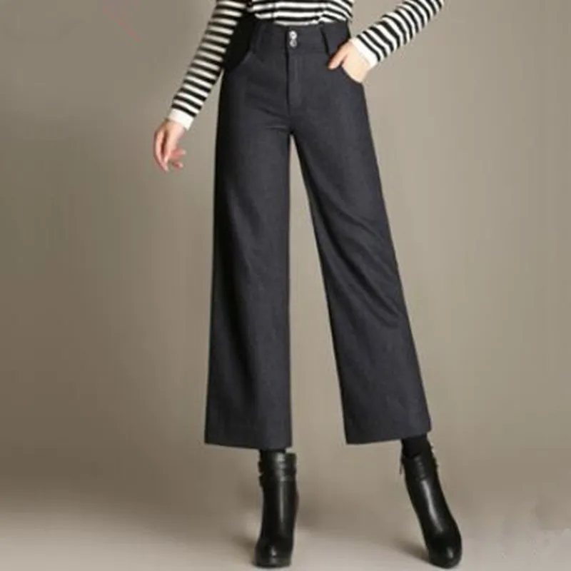 Woolen Pants Women High Waist Casual Ankle-Length Pants Solid Slim Elegant Wide Leg Pant Capris S796
Woolen Pants Women High Waist Casual Ankle-Length Pants Solid Slim Elegant Wide Leg Pant Capris S796