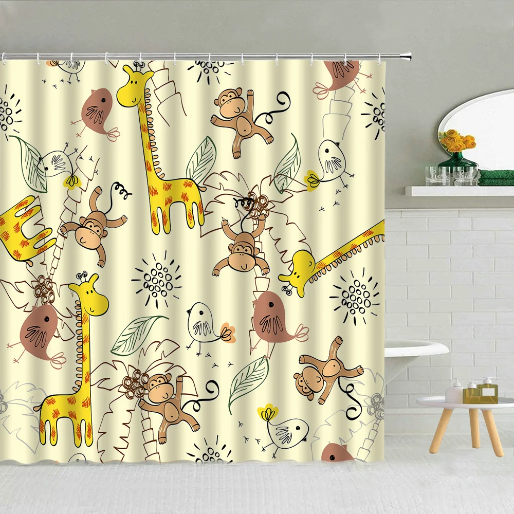 Cartoon Animal Flower Print Shower Curtains Jungle Wildlife Elephant Leopard Zebra Giraffe Spring Scenery Bathroom Decor Curtain 
Cartoon Animal Flower Print Shower Curtains Jungle Wildlife Elephant Leopard Zebra Giraffe Spring Scenery Bathroom Decor Curtain