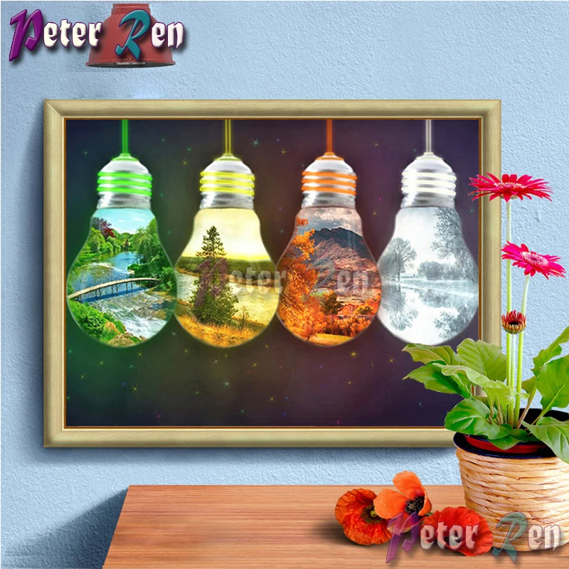 5d Scenic bulb four season дерево Алмазная картина вышивка DIY квадратная или Круглая Мозаика