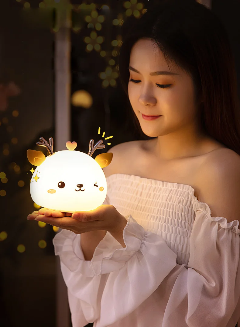 Cute LED Night Light Silicone Touch Sensor 7 Colors Deer Night Lamp Kids Baby Bedroom Desktop Decor Ornaments Battery/USB Charge
Cute LED Night Light Silicone Touch Sensor 7 Colors Deer Night Lamp Kids Baby Bedroom Desktop Decor Ornaments Battery/USB Charge