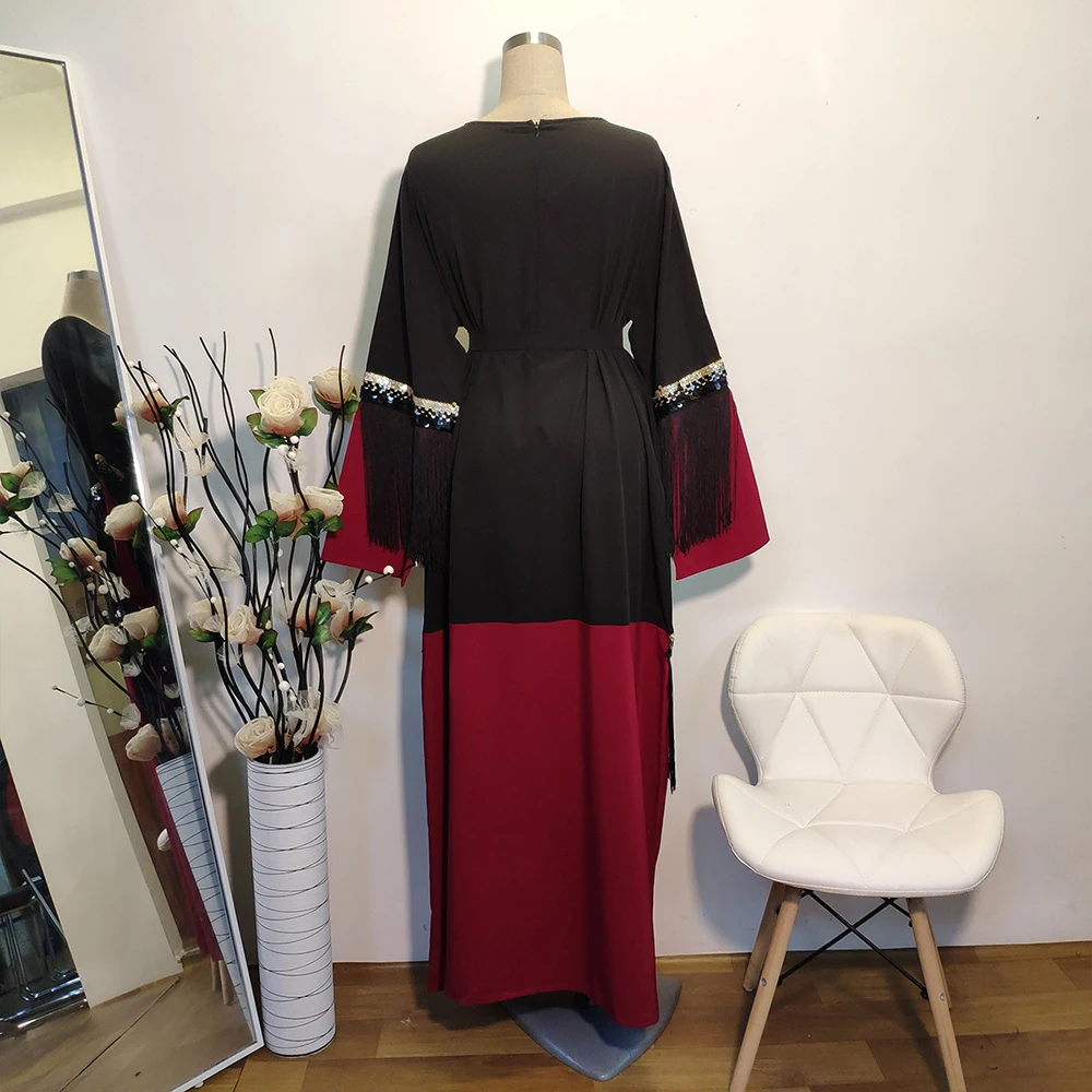 Plus Size Long Dress Fashion Sequins Tassel Patchwork Contrast Color O Neck Long Sleeve Ramadan Eid Maxi Dress Muslim
Plus Size Long Dress Fashion Sequins Tassel Patchwork Contrast Color O Neck Long Sleeve Ramadan Eid Maxi Dress Muslim