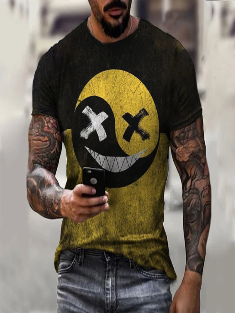 Nice Summer Pop Loose Vintage T-shirt Men's Round Neck Color Stitching Hip-Hop Geometric Smiley Print T-shirt For Men's Clothes
Nice Summer Pop Loose Vintage T-shirt Men's Round Neck Color Stitching Hip-Hop Geometric Smiley Print T-shirt For Men's Clothes