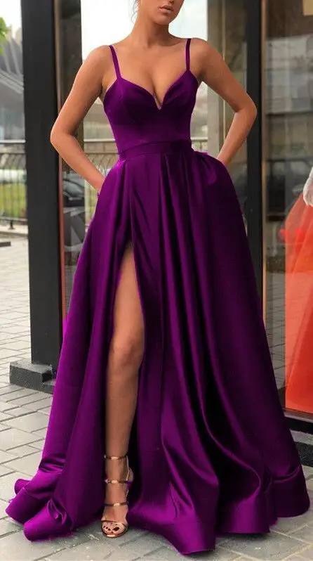 Womens Straps Prom Dress Long High Split Satin Evening Gowns Prom Spaghetti Formal Party Bridesmaid Dresses For Wedding
Womens Straps Prom Dress Long High Split Satin Evening Gowns Prom Spaghetti Formal Party Bridesmaid Dresses For Wedding