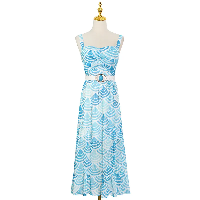 Summer new elegant v-neck sleeveless suspender stitching printed long dress women's belt
Summer new elegant v-neck sleeveless suspender stitching printed long dress women's belt