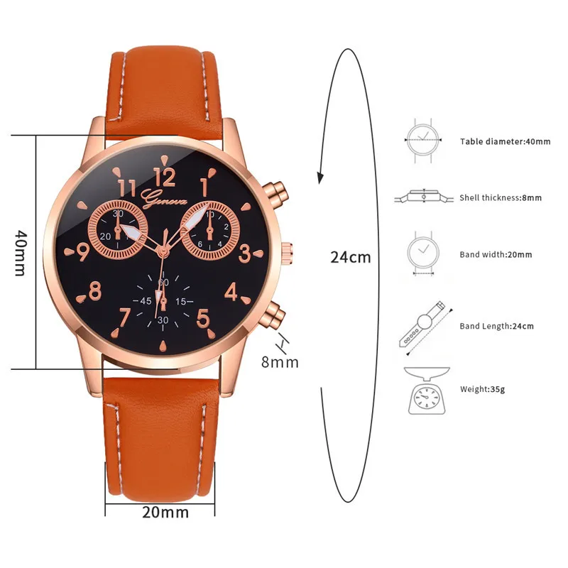 Мода Женева мужские часы арабскими цифрами кожаный ремешок аналоговые кварцевые
