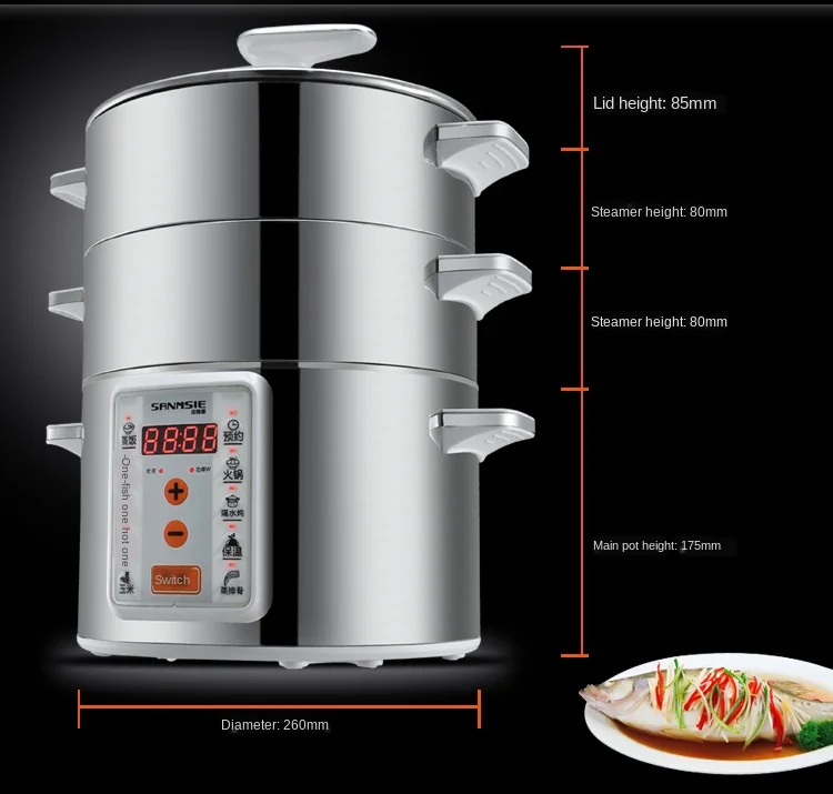 26cm Diameter 3 Layer Multi-Cooker Electric Steamer Stainless steel Multifunction Household Electric Cooking Steaming Pot 220V
26cm Diameter 3 Layer Multi-Cooker Electric Steamer Stainless steel Multifunction Household Electric Cooking Steaming Pot 220V