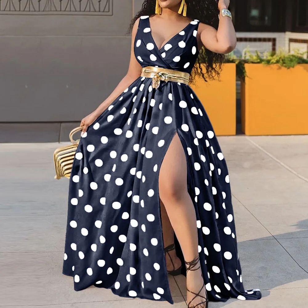 Summer Long Dress White Black Polka Dot Print Robe Women Casual A Line High Waist Tunic Sleeveless Beach Maxi Dress Plus Size
Summer Long Dress White Black Polka Dot Print Robe Women Casual A Line High Waist Tunic Sleeveless Beach Maxi Dress Plus Size