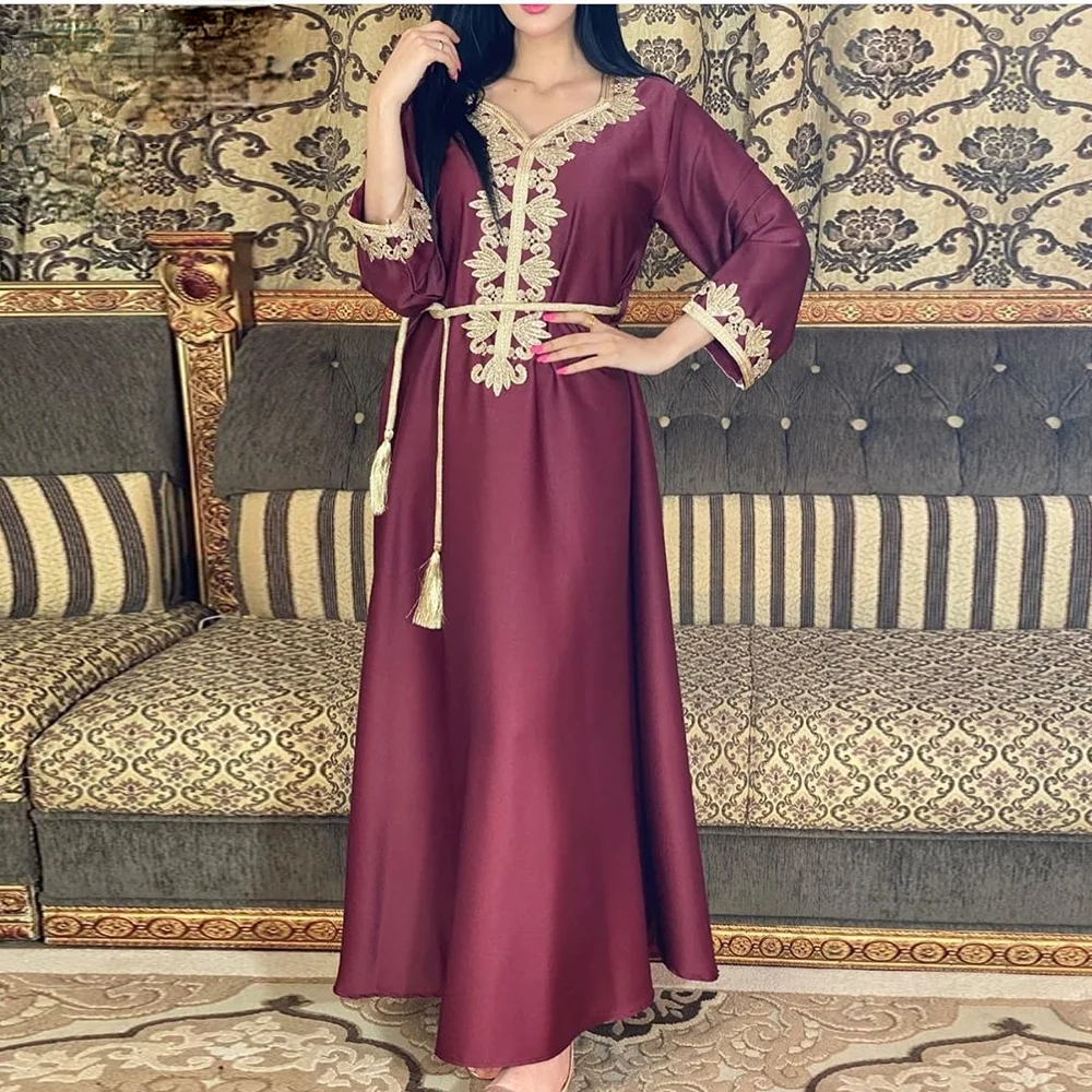 Satin Maxi Dress For Women Elegant Ethnic Embroidery Gilding Muslim Dubai Arabic Moroccan Kaftan Robe Green 
Satin Maxi Dress For Women Elegant Ethnic Embroidery Gilding Muslim Dubai Arabic Moroccan Kaftan Robe Green