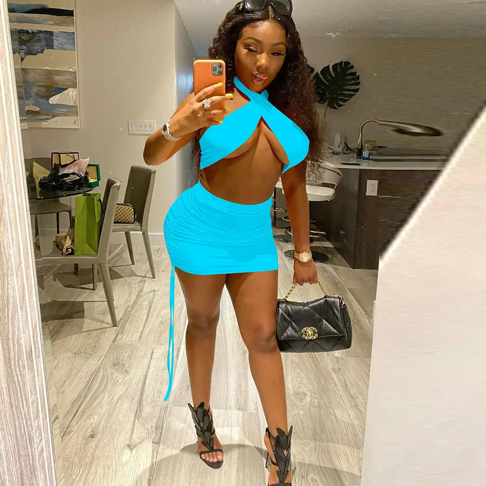 Neon Color Birthday Party Club Women Two Piece Set Halter Cleavage Backless Crop Top and Ruched Drawstring Mini Skirt Clothing
Neon Color Birthday Party Club Women Two Piece Set Halter Cleavage Backless Crop Top and Ruched Drawstring Mini Skirt Clothing