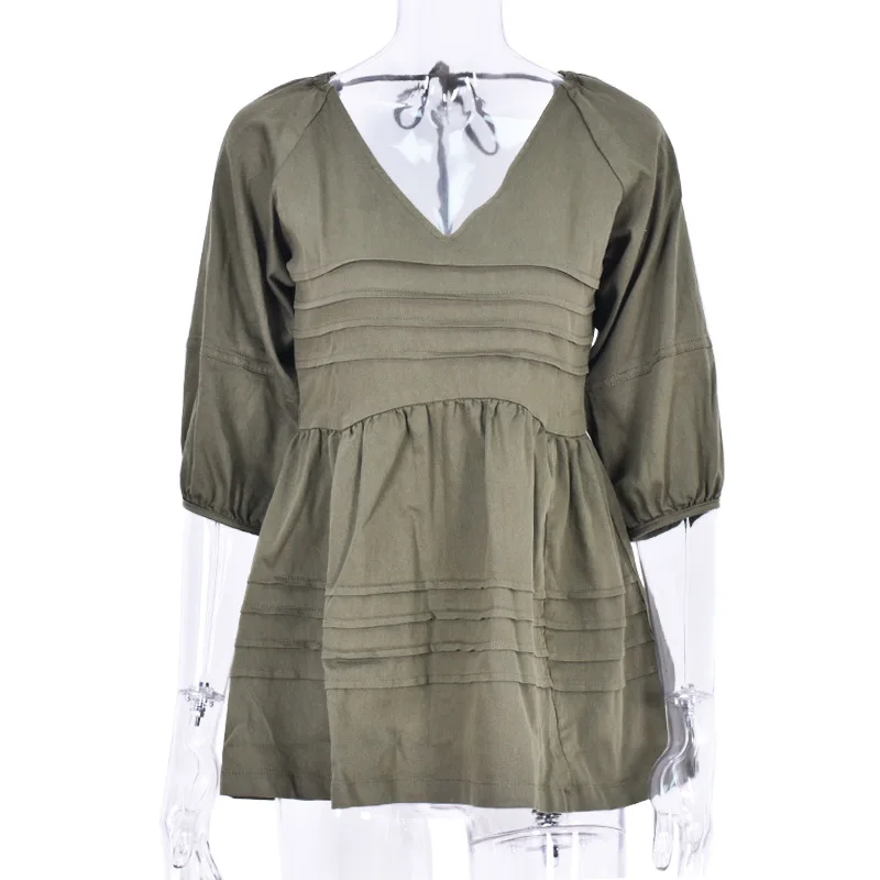 Women Denim Shirt V Neck Lace Up Beach Female Tops Stripes 3/4 Sleeve Vintage Fashion Summer Loose Korean Ladies Backless 2021
Women Denim Shirt V Neck Lace Up Beach Female Tops Stripes 3/4 Sleeve Vintage Fashion Summer Loose Korean Ladies Backless 2021