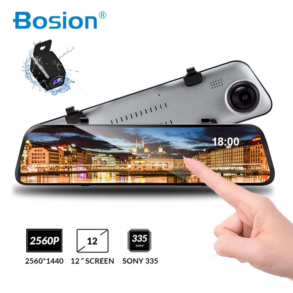 Автомобильный видеорегистратор Bosion 12 дюймов сенсорный экран 1080P с двойным