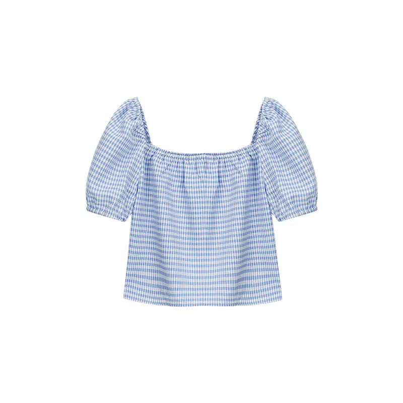 Women Blouses Square Collar Blue White Plaid Simple Leisure Loose All-match Fresh Puff Sleeve Summer Tops Korean Style Fashion
Women Blouses Square Collar Blue White Plaid Simple Leisure Loose All-match Fresh Puff Sleeve Summer Tops Korean Style Fashion