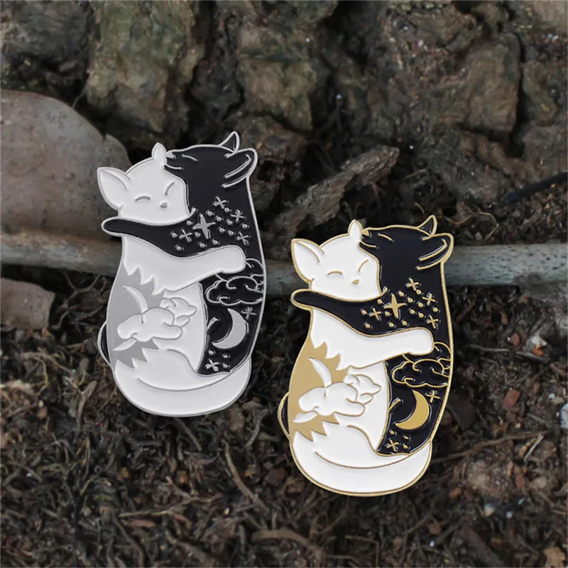 Металлический ошейник для женщин с изображением черного и белого кота