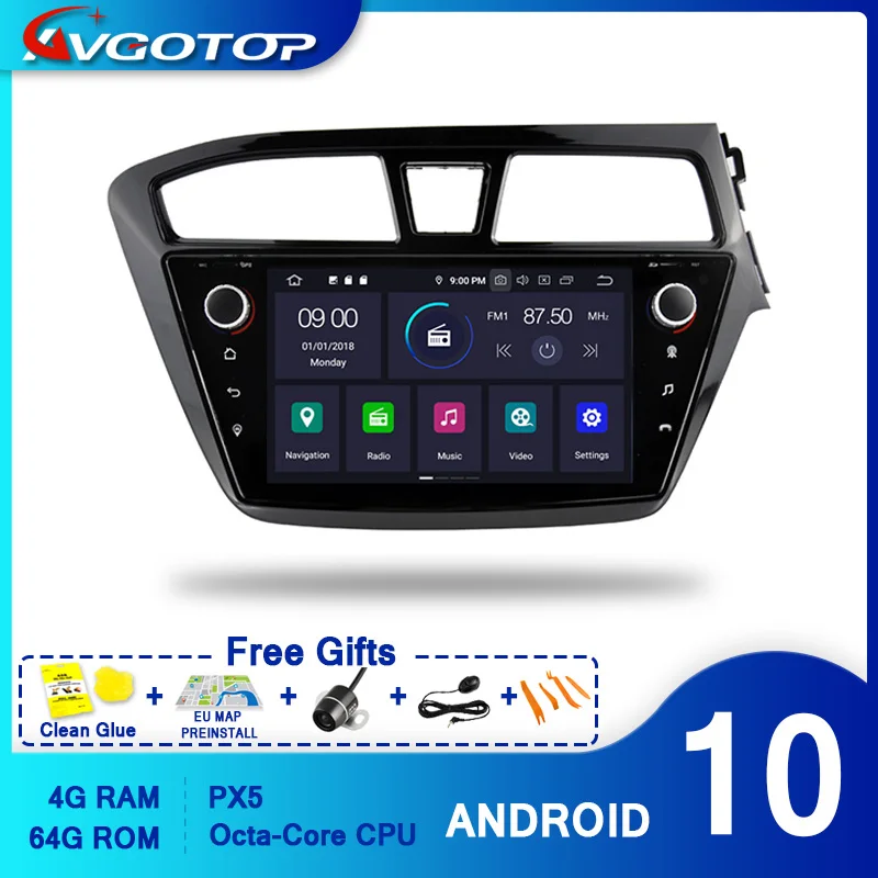 AVGOTOP Android 10 4 Гб + 64 ГБ Автомобильный DVD плеер для HYUNDAI I20 2014 2017 (для правой руки) 7 IPS HD