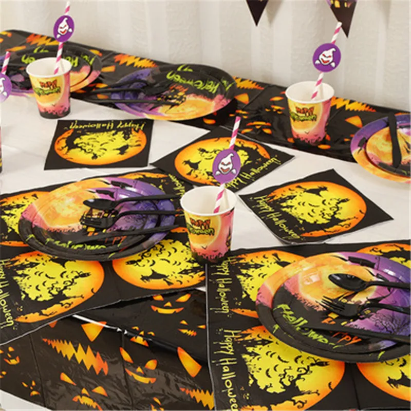 New Halloween Party Disposable Tableware Set Plate Paper Cups Straws Table Decor Theme Party Supplies Halloween Props Decoration
New Halloween Party Disposable Tableware Set Plate Paper Cups Straws Table Decor Theme Party Supplies Halloween Props Decoration