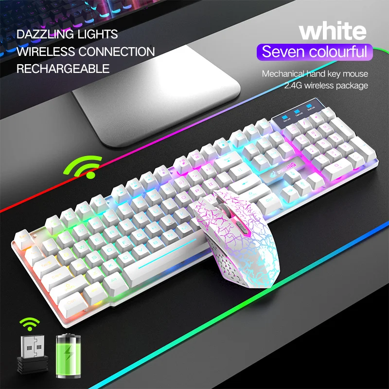2.4G Wireless Gaming Keyboard Mouse Combo RGB Backlight Keyboard Optical Mouse For Macbook Lenovo Dell Laptop PC Gamer Computer
2.4G Wireless Gaming Keyboard Mouse Combo RGB Backlight Keyboard Optical Mouse For Macbook Lenovo Dell Laptop PC Gamer Computer