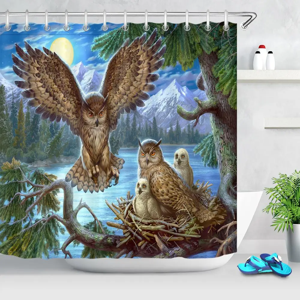 Night Fir Tree Forest Animals Owl Printing Shower Curtain Art Bathroom Decor Owl Family Polyester Waterproof Fabric Bath Curtain
Night Fir Tree Forest Animals Owl Printing Shower Curtain Art Bathroom Decor Owl Family Polyester Waterproof Fabric Bath Curtain
